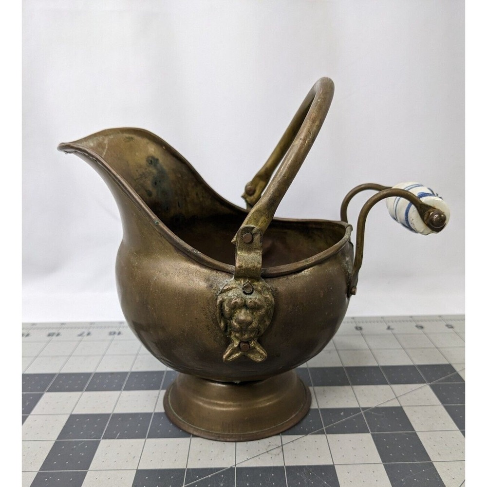 Brass Bucket with Ceramic Handle Pot 6 Inch Tall‎